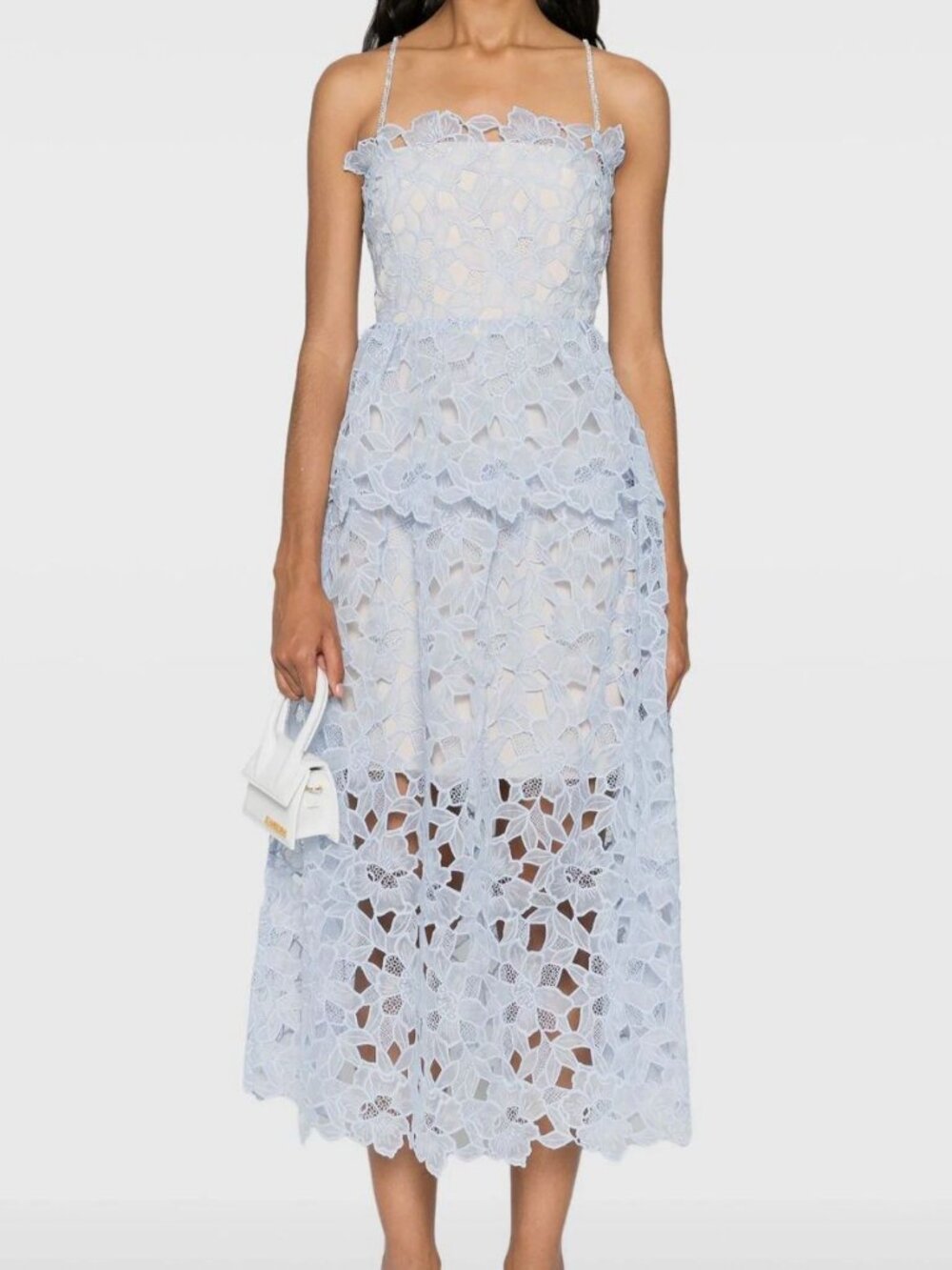 Self-Portrait Women's Blue Organza Lace Embellished Strap Midi Dress Size 8
